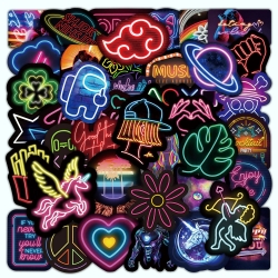 50 Neon Light Effect Cartoon Creative Motorcycle Computer Skateboard Luggage Waterproof Graffiti Stickers 